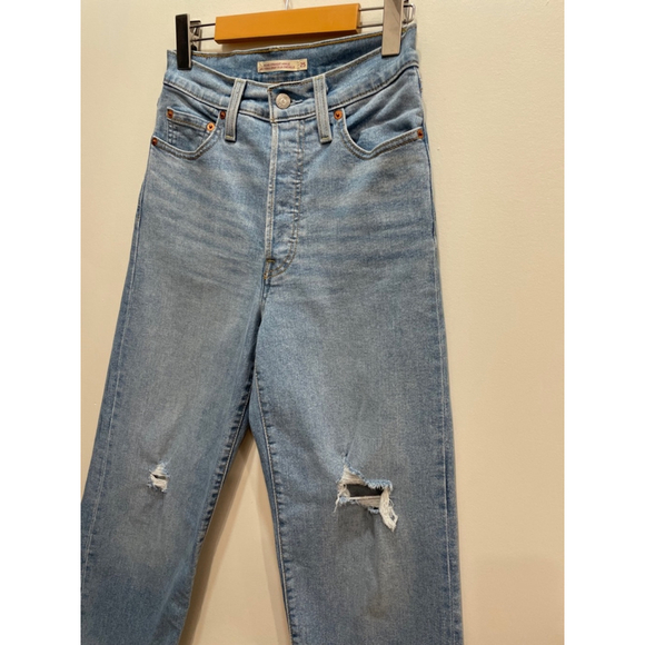 Levis Ribcage Straight Ankle Button Fly Distressed Cowgirl Grunge Womens Size 25 - Picture 3 of 15